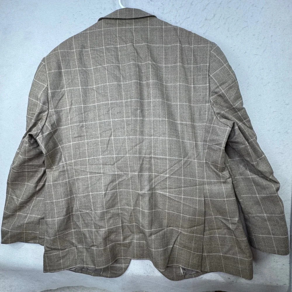 Jos. A. Bank Blazer Mens 50 Regular Tan Silk Wool Windowpane Plaid Signature
